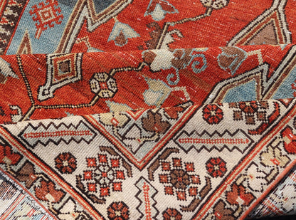 Antique Hamadan Gallery Rug with Geometric Medallions in Red, Blue and Brown This unique Persian Hamadan Gallery rug features an exquisite design composed of a vertical arrangement of red and brown geometric medallions surrounded by a variety of... - Keivan Woven ArtsEMB - 9639 - P13857 - 16043Rug