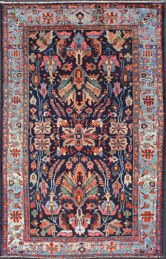 Antique Hand Knotted Persain Nahavand Rug with All - Over Sub - Geometric Design This absolutely stunning Antique Nahavand (circa 1920s) features a symmetrical sub - geometric design rendered in shades of Reds, Blues, Greens, Cream and Coral set upon... - Keivan Woven ArtsEMB - 9640 - P13866 - 16049Rug