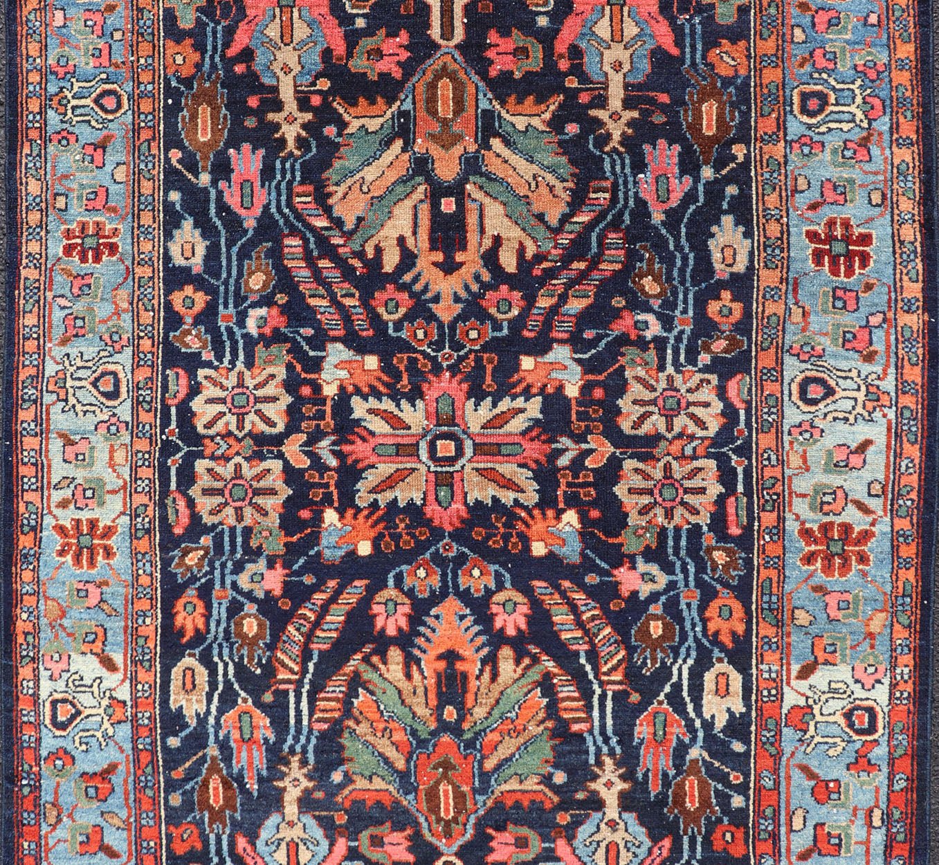 Antique Hand Knotted Persain Nahavand Rug with All - Over Sub - Geometric Design This absolutely stunning Antique Nahavand (circa 1920s) features a symmetrical sub - geometric design rendered in shades of Reds, Blues, Greens, Cream and Coral set upon... - Keivan Woven ArtsEMB - 9640 - P13866 - 16049Rug