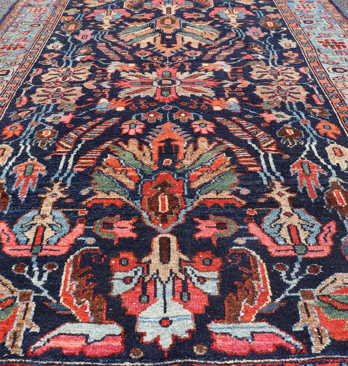 Antique Hand Knotted Persain Nahavand Rug with All - Over Sub - Geometric Design This absolutely stunning Antique Nahavand (circa 1920s) features a symmetrical sub - geometric design rendered in shades of Reds, Blues, Greens, Cream and Coral set upon... - Keivan Woven ArtsEMB - 9640 - P13866 - 16049Rug