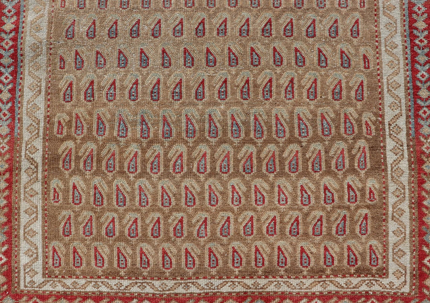 Antique Malayer Runner with All - Over Paisley Design in Red, Brown, and Blue Measures 3'4 x 7'4 This antique Persian Malayer features the world - renowned paisley design atop a field of camel brown. The paisleys are small and cover the ... - Keivan Woven ArtsEMB - 9642 - P13851 - 16061Rug