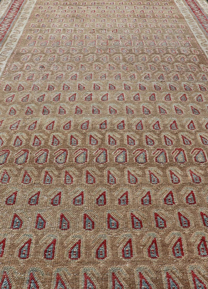 Antique Malayer Runner with All - Over Paisley Design in Red, Brown, and Blue Measures 3'4 x 7'4 This antique Persian Malayer features the world - renowned paisley design atop a field of camel brown. The paisleys are small and cover the ... - Keivan Woven ArtsEMB - 9642 - P13851 - 16061Rug