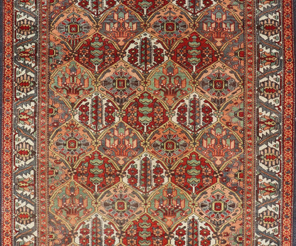Antique Persian Diamond Garden Design Bakhtiari Rug in Multi Colors All - over diamond design antique Persian Bakhtiari Garden rug in coral, blue, green, ivory, tan, gold, rug EMB - 9643 - P13572, country of origin / type: Iran / Bakhtiari, circa 1920... - Keivan Woven ArtsEMB - 9643 - P13572 - 16067Rug