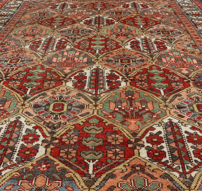 Antique Persian Diamond Garden Design Bakhtiari Rug in Multi Colors All - over diamond design antique Persian Bakhtiari Garden rug in coral, blue, green, ivory, tan, gold, rug EMB - 9643 - P13572, country of origin / type: Iran / Bakhtiari, circa 1920... - Keivan Woven ArtsEMB - 9643 - P13572 - 16067Rug