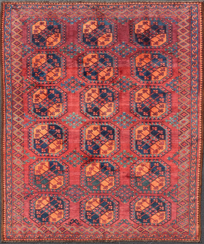 Square Sized Hand - Knotted Turkomen Ersari Rug in Wool with Repeating Gul Design This Turkomen Ersari rug has been hand - knotted in the finest wool. The rug features a repeating sub - geometric Gul design throughout the entirety of the rug, enclose... - Keivan Woven ArtsEMB - 9645 - P13551 - 16079Rug