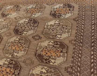 Hand - Knotted Vintage Ersari Rug with Gul Design in Brown, Ivory & Almond Hand - Knotted wool Turkomen Ersari Rug with Repeating Sub - Geometric Gul Design, Keivan Woven Arts; rug EMB - 9646 - P13546, country of origin / type: Turkestan / Ersari, circa ... - Keivan Woven ArtsEMB - 9646 - P13546 - 16085Rug