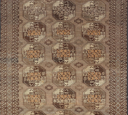 Hand - Knotted Vintage Ersari Rug with Gul Design in Brown, Ivory & Almond Hand - Knotted wool Turkomen Ersari Rug with Repeating Sub - Geometric Gul Design, Keivan Woven Arts; rug EMB - 9646 - P13546, country of origin / type: Turkestan / Ersari, circa ... - Keivan Woven ArtsEMB - 9646 - P13546 - 16085Rug