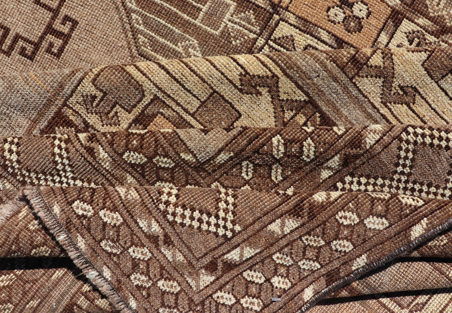 Hand - Knotted Vintage Ersari Rug with Gul Design in Brown, Ivory & Almond Hand - Knotted wool Turkomen Ersari Rug with Repeating Sub - Geometric Gul Design, Keivan Woven Arts; rug EMB - 9646 - P13546, country of origin / type: Turkestan / Ersari, circa ... - Keivan Woven ArtsEMB - 9646 - P13546 - 16085Rug