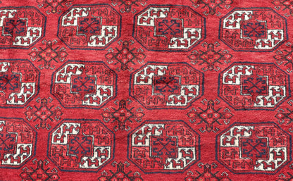 Hand - Knotted Vintage Turkomen Ersari Rug in Wool with Repeating Gul Design. Hand - Knotted Red vintage Ersari Rug with Gul Design, Keivan Woven Arts; rug EMB - 9651 - P13595, country of origin / type: Turkestan / Ersari, circa 1940s. Measures: 7'3 x 1... - Keivan Woven ArtsEMB - 9648 - P13545 - 16097Rug
