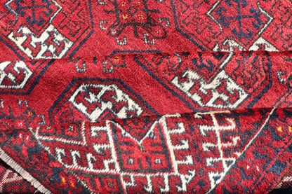 Hand - Knotted Vintage Turkomen Ersari Rug in Wool with Repeating Gul Design. Hand - Knotted Red vintage Ersari Rug with Gul Design, Keivan Woven Arts; rug EMB - 9651 - P13595, country of origin / type: Turkestan / Ersari, circa 1940s. Measures: 7'3 x 1... - Keivan Woven ArtsEMB - 9648 - P13545 - 16097Rug