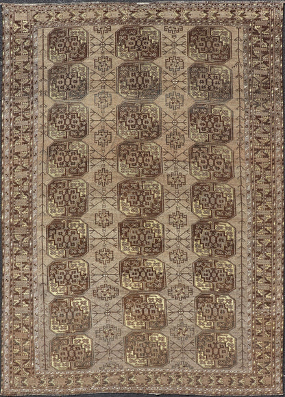 Hand - Knotted Turkomen Ersari Rug in Wool with Repeating Sub - Geometric Gul Design This Turkomen Ersari rug has been hand - knotted in the finest wool. The rug features a repeating Gul design throughout the entirety of the rug, enclosed within a co... - Keivan Woven ArtsEMB - 9649 - P13543 - 16103Rug