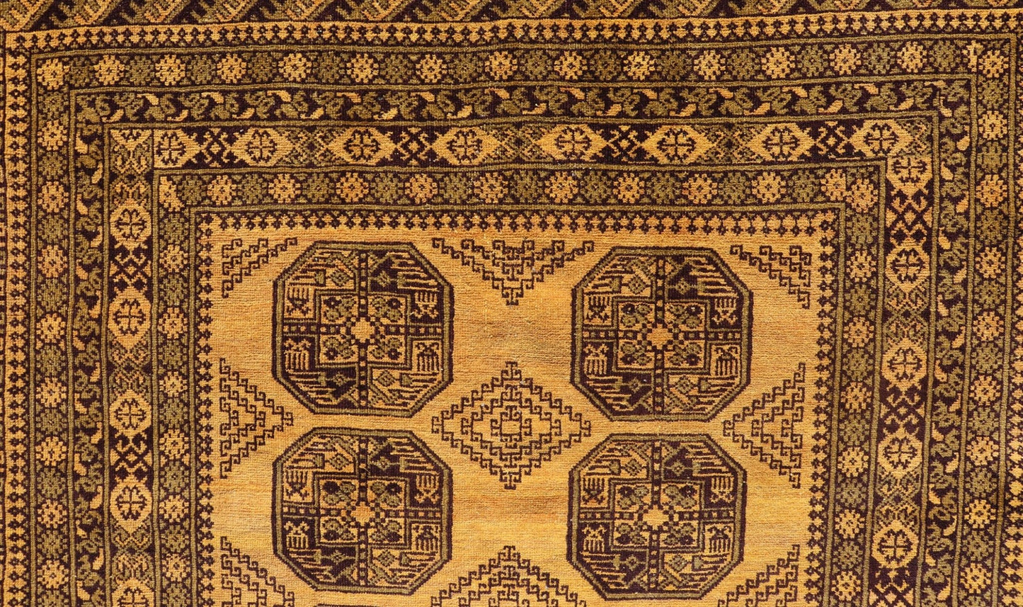 Hand - Knotted Ersari Rug in Wool with Gul Design in Green, Marigold and Brown This Turkomen Ersari rug has been hand - knotted in the finest wool. The rug features an all - over repeating Gul design throughout the entirety of the rug, enclosed within... - Keivan Woven ArtsEMB - 9654 - P13593 - 16127Rug
