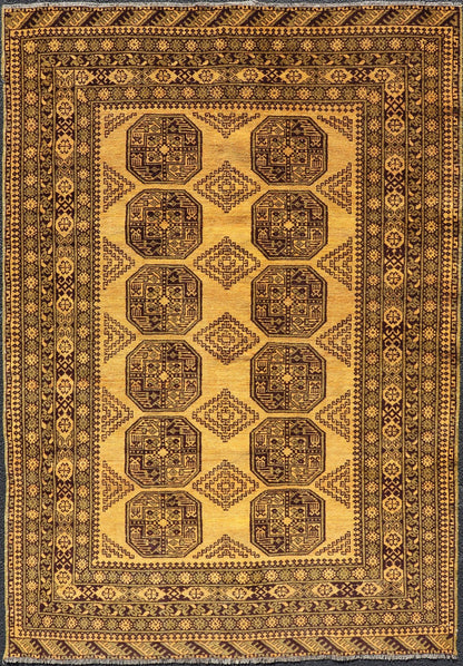 Hand - Knotted Ersari Rug in Wool with Gul Design in Green, Marigold and Brown This Turkomen Ersari rug has been hand - knotted in the finest wool. The rug features an all - over repeating Gul design throughout the entirety of the rug, enclosed within... - Keivan Woven ArtsEMB - 9654 - P13593 - 16127Rug