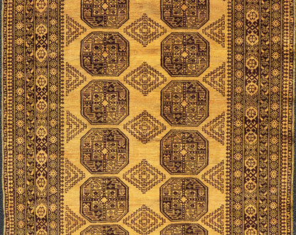 Hand - Knotted Ersari Rug in Wool with Gul Design in Green, Marigold and Brown This Turkomen Ersari rug has been hand - knotted in the finest wool. The rug features an all - over repeating Gul design throughout the entirety of the rug, enclosed within... - Keivan Woven ArtsEMB - 9654 - P13593 - 16127Rug