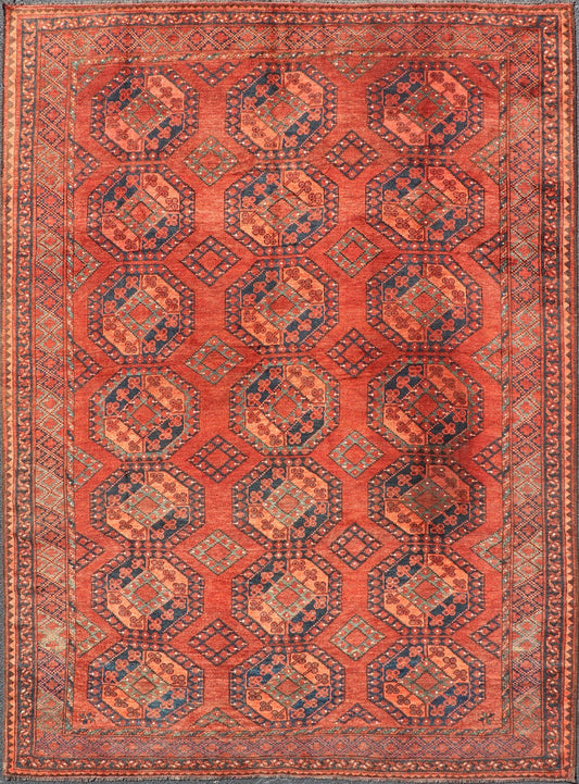 Early 20th Century Hand - Knotted Turkomen Ersari Rug in Wool with Gul Design This Ersari rug has been hand - knotted in the finest wool. The rug features a repeating Gul design throughout the entirety of the piece, enclosed within a complementary,... - Keivan Woven ArtsEMB - 9657 - P13540 - 16145Rug