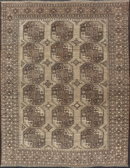 Hand - Knotted Turkomen Ersari Rug in Wool with All - Over Repeating Gul Design This Ersari rug has been hand - knotted in the finest wool. The rug features an all - over repeating Gul design throughout the entirety of the rug, enclosed within a comple... - Keivan Woven ArtsEMB - 9659 - P13591 - 16157Rug