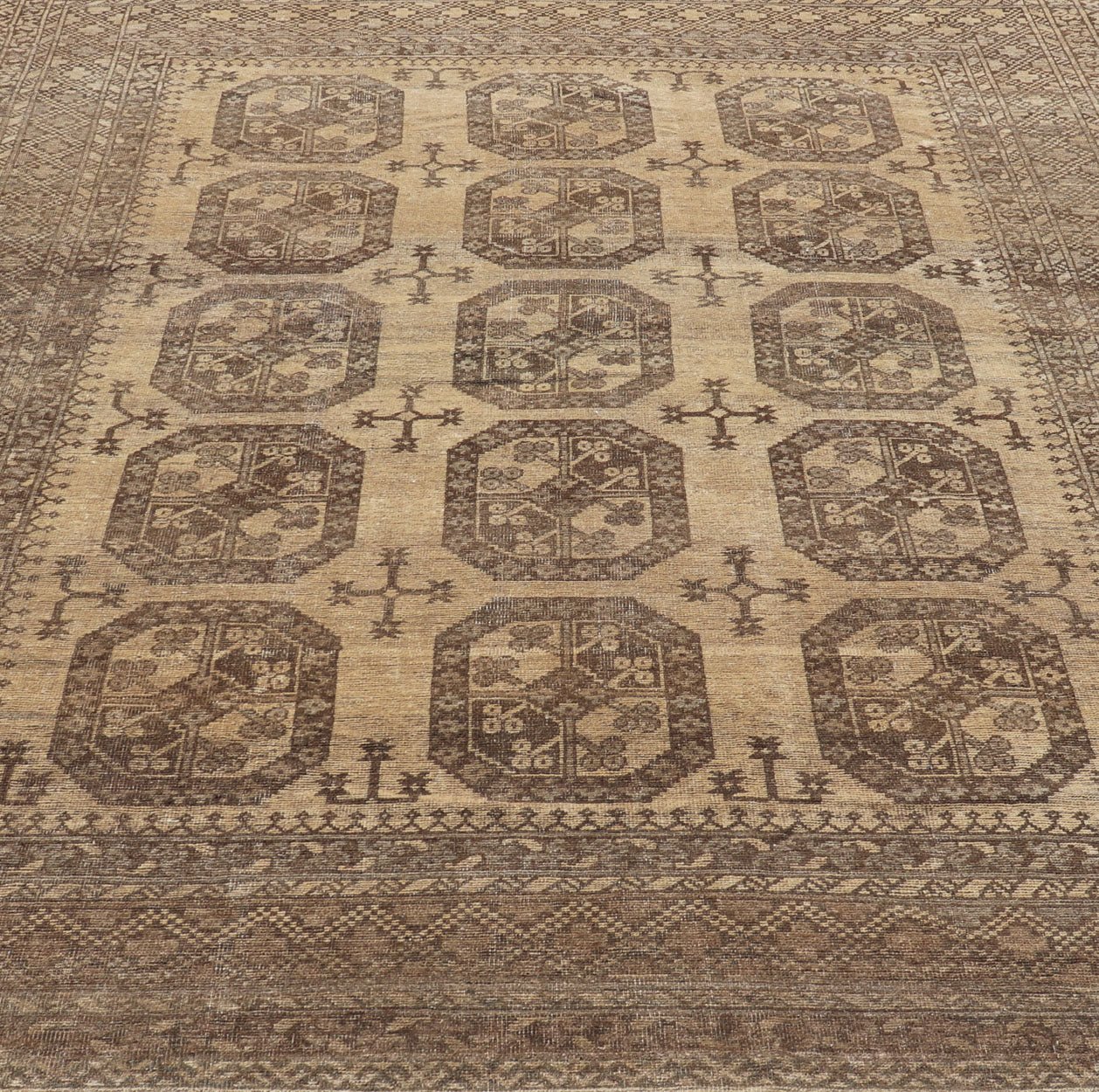 Vintage Turkomen Ersari Rug with Gul Design in Brown, Gray, Tan & Sand Colors Square shape Vintage Turkomen Ersari Rug with Gul Design in Brown, Gray, Tan & Sand Colors. Keivan Woven Arts; rug EMB - 9660 - P13538, country of origin / type: Turkestan... - Keivan Woven ArtsEMB - 9660 - P13538 - 16163Rug