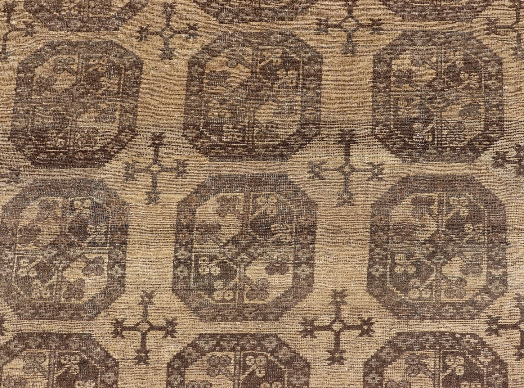 Vintage Turkomen Ersari Rug with Gul Design in Brown, Gray, Tan & Sand Colors Square shape Vintage Turkomen Ersari Rug with Gul Design in Brown, Gray, Tan & Sand Colors. Keivan Woven Arts; rug EMB - 9660 - P13538, country of origin / type: Turkestan... - Keivan Woven ArtsEMB - 9660 - P13538 - 16163Rug