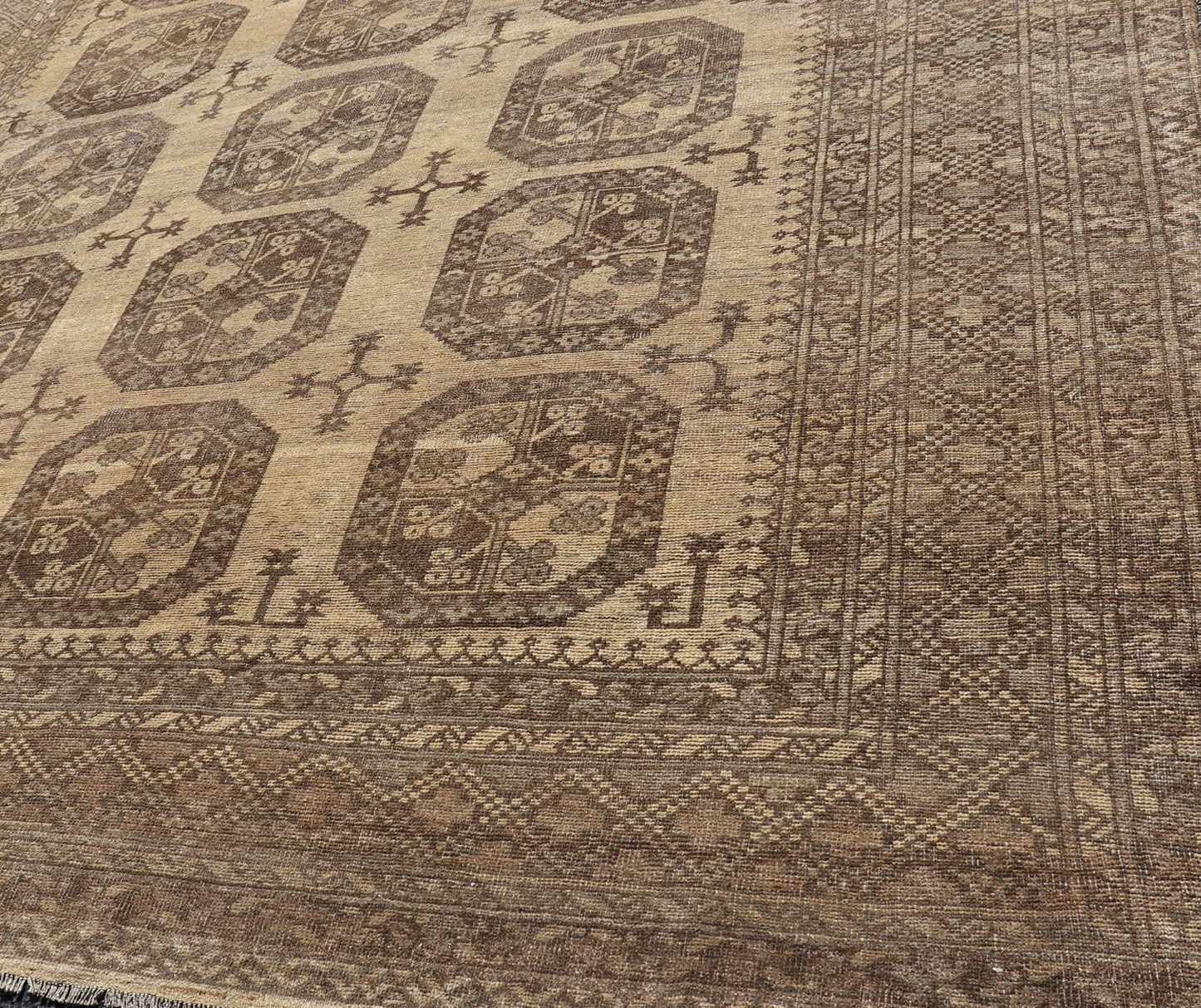 Vintage Turkomen Ersari Rug with Gul Design in Brown, Gray, Tan & Sand Colors Square shape Vintage Turkomen Ersari Rug with Gul Design in Brown, Gray, Tan & Sand Colors. Keivan Woven Arts; rug EMB - 9660 - P13538, country of origin / type: Turkestan... - Keivan Woven ArtsEMB - 9660 - P13538 - 16163Rug
