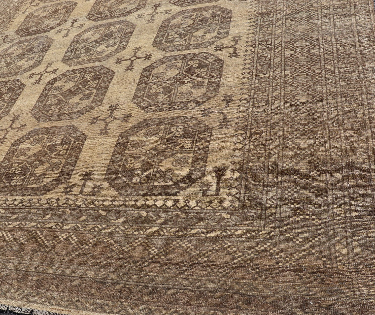 Vintage Turkomen Ersari Rug with Gul Design in Brown, Gray, Tan & Sand Colors Square shape Vintage Turkomen Ersari Rug with Gul Design in Brown, Gray, Tan & Sand Colors. Keivan Woven Arts; rug EMB - 9660 - P13538, country of origin / type: Turkestan... - Keivan Woven ArtsEMB - 9660 - P13538 - 16163Rug
