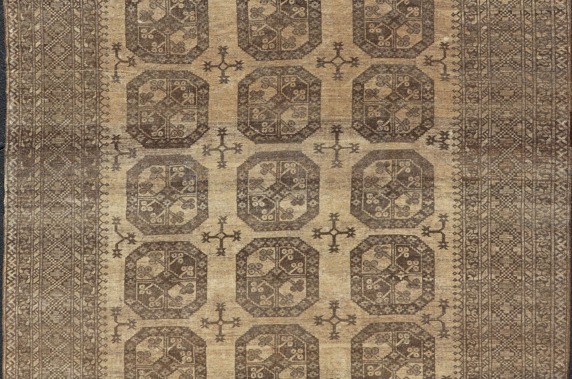 Vintage Turkomen Ersari Rug with Gul Design in Brown, Gray, Tan & Sand Colors Square shape Vintage Turkomen Ersari Rug with Gul Design in Brown, Gray, Tan & Sand Colors. Keivan Woven Arts; rug EMB - 9660 - P13538, country of origin / type: Turkestan... - Keivan Woven ArtsEMB - 9660 - P13538 - 16163Rug