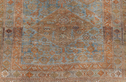 Antique distressed Persian Kurdish with medallion design in muted colors rug EMB - 9661 - P13590, Keivan Woven Arts / country of origin / type: Iran / Kurdish, circa 1900. Measures: 5 x 9'9 Antique Hand Knotted Persian Kurdish Rug in Blu... - Keivan Woven ArtsEMB - 9661 - P13590 - 16169Rug