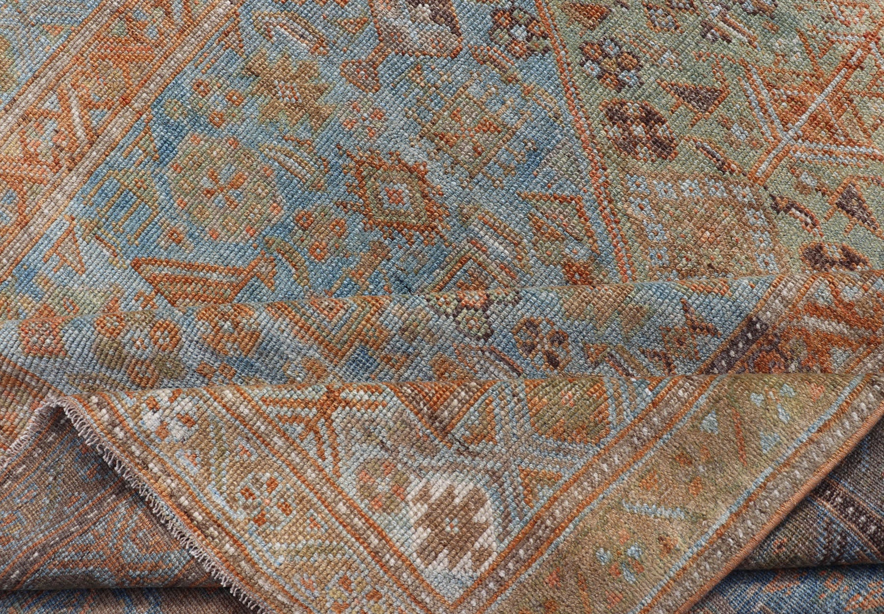 Antique distressed Persian Kurdish with medallion design in muted colors rug EMB - 9661 - P13590, Keivan Woven Arts / country of origin / type: Iran / Kurdish, circa 1900. Measures: 5 x 9'9 Antique Hand Knotted Persian Kurdish Rug in Blu... - Keivan Woven ArtsEMB - 9661 - P13590 - 16169Rug