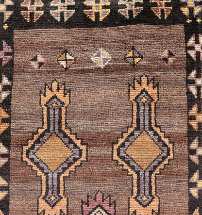 Long Vintage Turkish Kars Narrow Runner with Tribal Design. Long and Narrow Vintage Turkish Kars Runner with Tribal Design and Medallions in light purple, light orange, gray . Keivan Woven Arts / rug/ EMB - 9662 - P13548, country of origin / type: T... - Keivan Woven ArtsEMB - 9662 - P13548 - 16175Rug