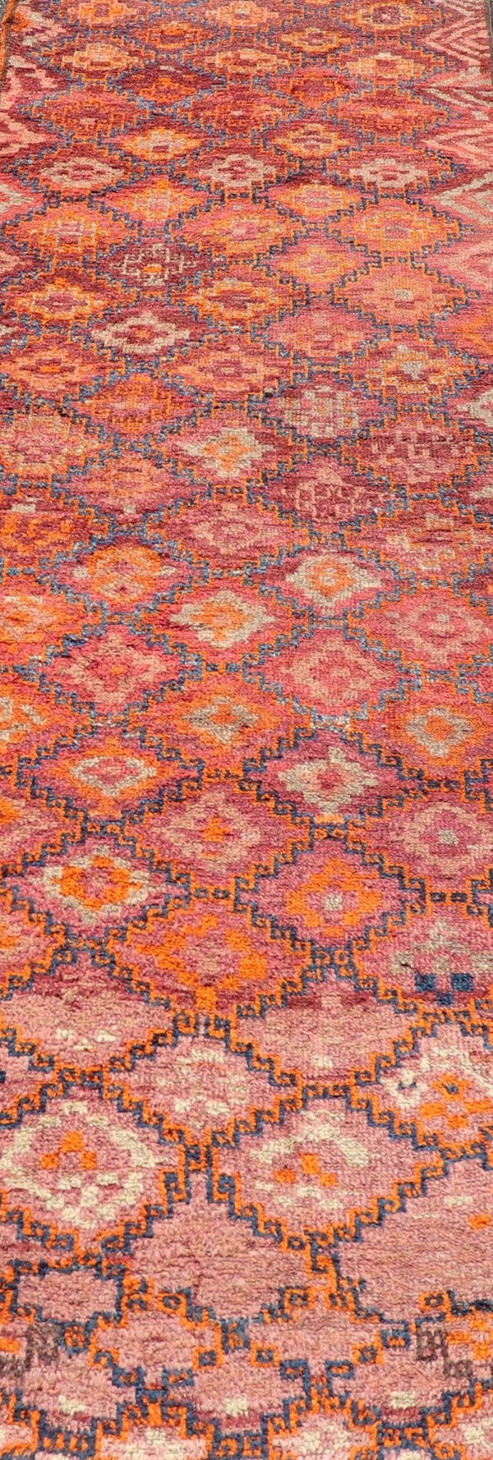 Antique Hand - Knotted Baluch Runner with All - Over Sub - Geometric Diamond Design, Baluchi runner This Antique Baluch Runner has been hand - knotted and features an impressive all - over sub - geometric diamond design replete in multicolor. The rug is enc... - Keivan Woven ArtsEMB - 9666A - P13556 - 16187Rug