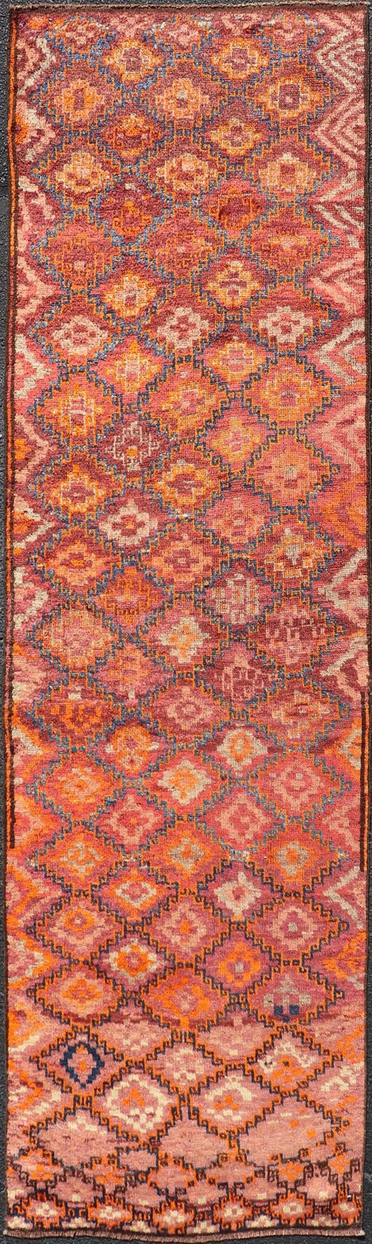 Antique Hand - Knotted Baluch Runner with All - Over Sub - Geometric Diamond Design, Baluchi runner This Antique Baluch Runner has been hand - knotted and features an impressive all - over sub - geometric diamond design replete in multicolor. The rug is enc... - Keivan Woven ArtsEMB - 9666A - P13556 - 16187Rug