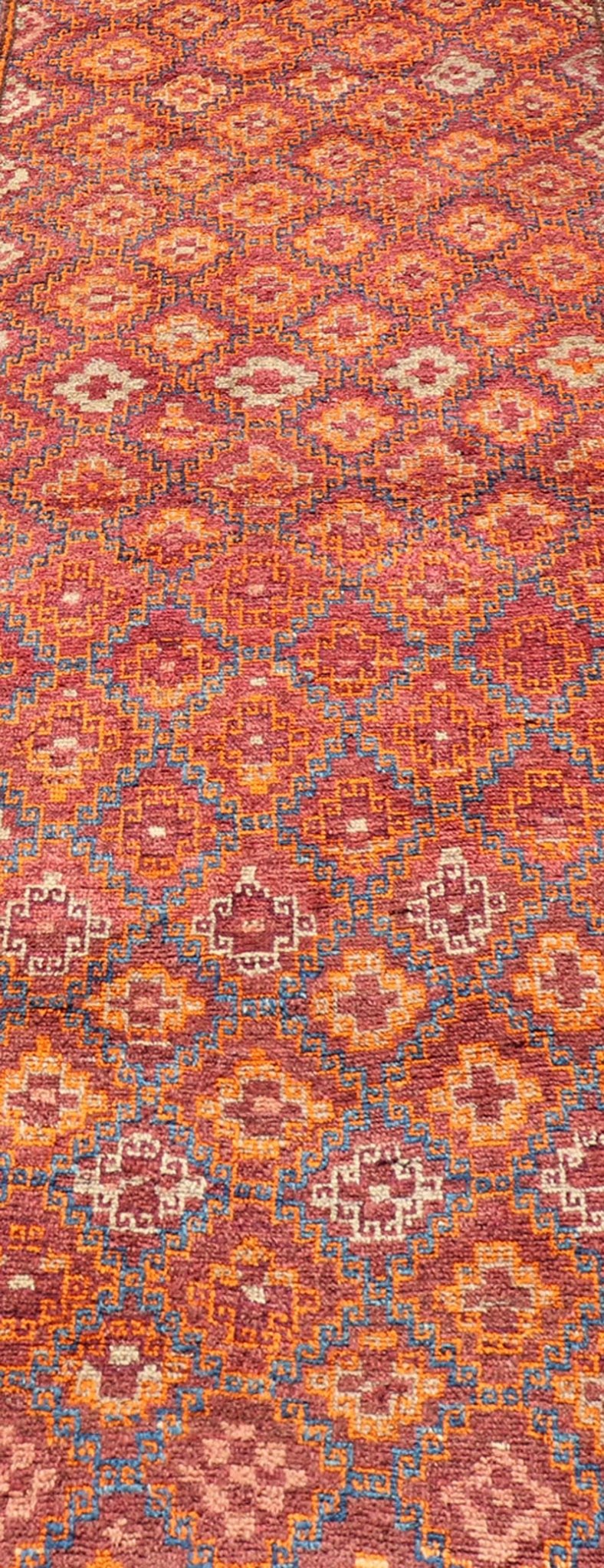 Antique Hand - Knotted Baluch Runner with All - Over Sub - Geometric Diamond Design This Antique Baluch Runner has been hand - knotted and features an impressive all - over sub - geometric diamond design replete in multicolor. The rug is enclosed within a ... - Keivan Woven ArtsEMB - 9666B - P13556 - 17098Rug