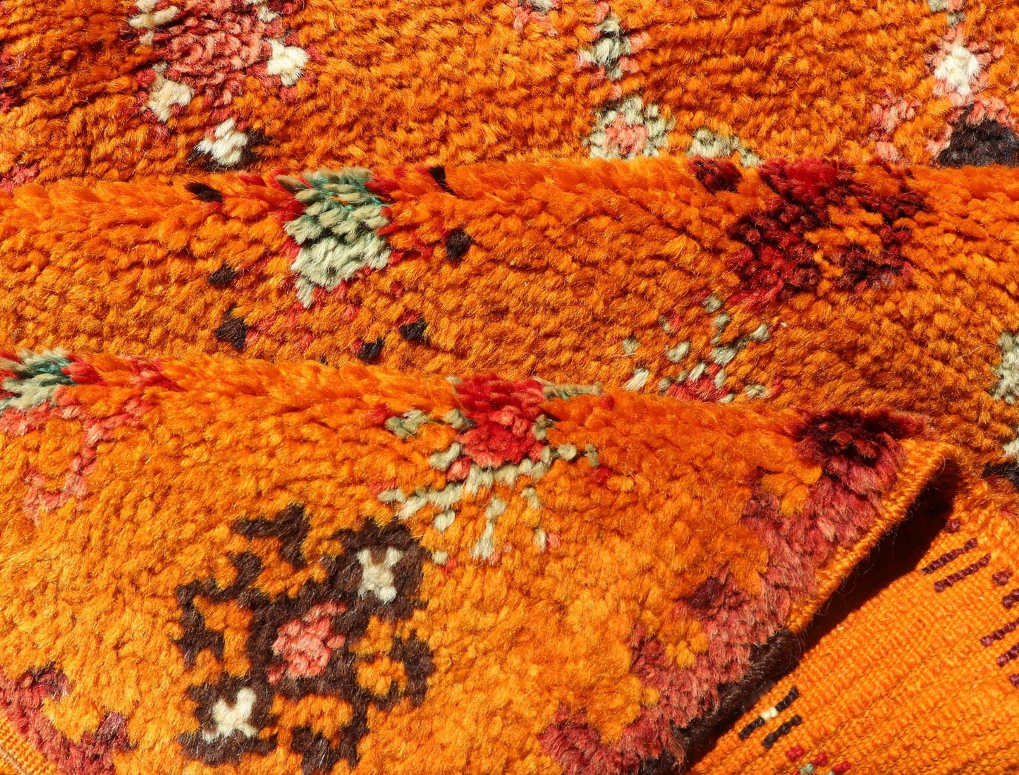Vintage Moroccan Runner with Sub - Geometric Motifs in Saffron, Gold and Orange This lovely Vintage Moroccan Carpet (circa 1940s), features an all - over sub - geometric design rendered in Saffron, Ivory, Brown and variations of Red, Green, Gold & Ora... - Keivan Woven ArtsEMB - 9667 - P13564 - 16193Rug