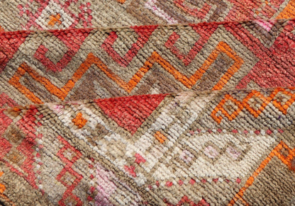 Hand Knotted Colorful Turkish Kars Gallery with Tribal Designs Geometric Motifs Vintage Turkish Kars/Oushak Gallery runner in red, brown, pink, ivory, orange and tan Keivan Woven Arts / rug/EMB - 9671 - P13566, country of origin / type: Turkey / Ous... - Keivan Woven ArtsEMB - 9671 - P13566 - 16205Rug
