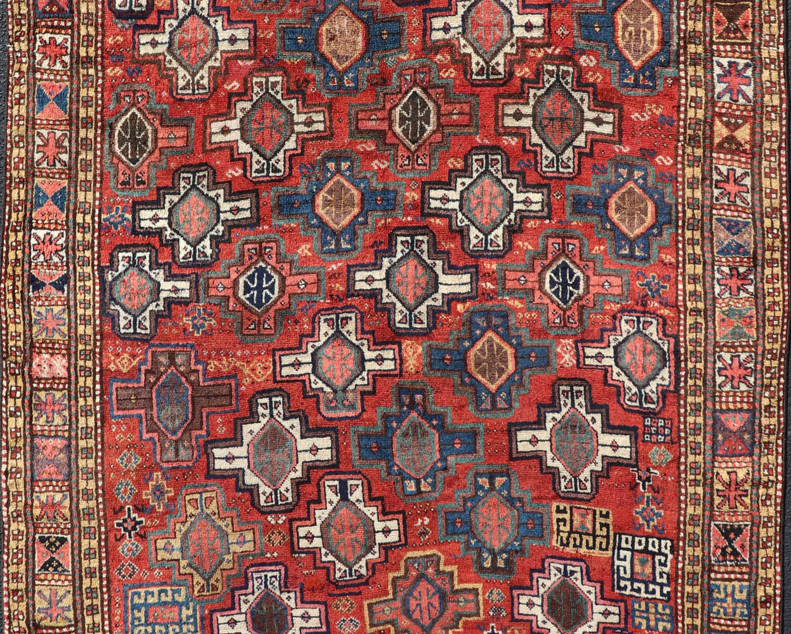 Antique Caucasian Rug with All - Over Tribal Design and Medallions Antique Caucasian Rug with All - Over Tribal Design and Medallions. Keivan Woven Arts / rug EMB - 9673 - P13565, country of origin / type: Caucasus / Kazak, circa 1890 This late ... - Keivan Woven ArtsEMB - 9673 - P13565 - 16211Rug