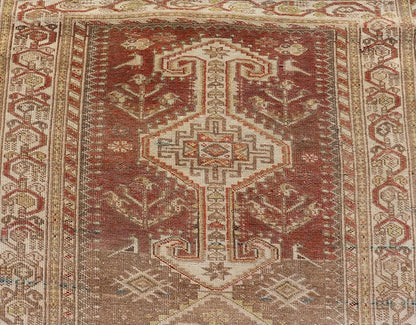 Measures: 3'9 x 14'3 Long Persian Heriz Runner with Central Medallions in Brown, Maroon, Tan & Red. Keivan Woven Arts / rug EMB - 9675 - 13537, country of origin / type: Iran / Heriz, circa 1920. This magnificent long Persian Heriz runner bears ... - Keivan Woven ArtsEMB - 9675 - 13537 - 16223Rug