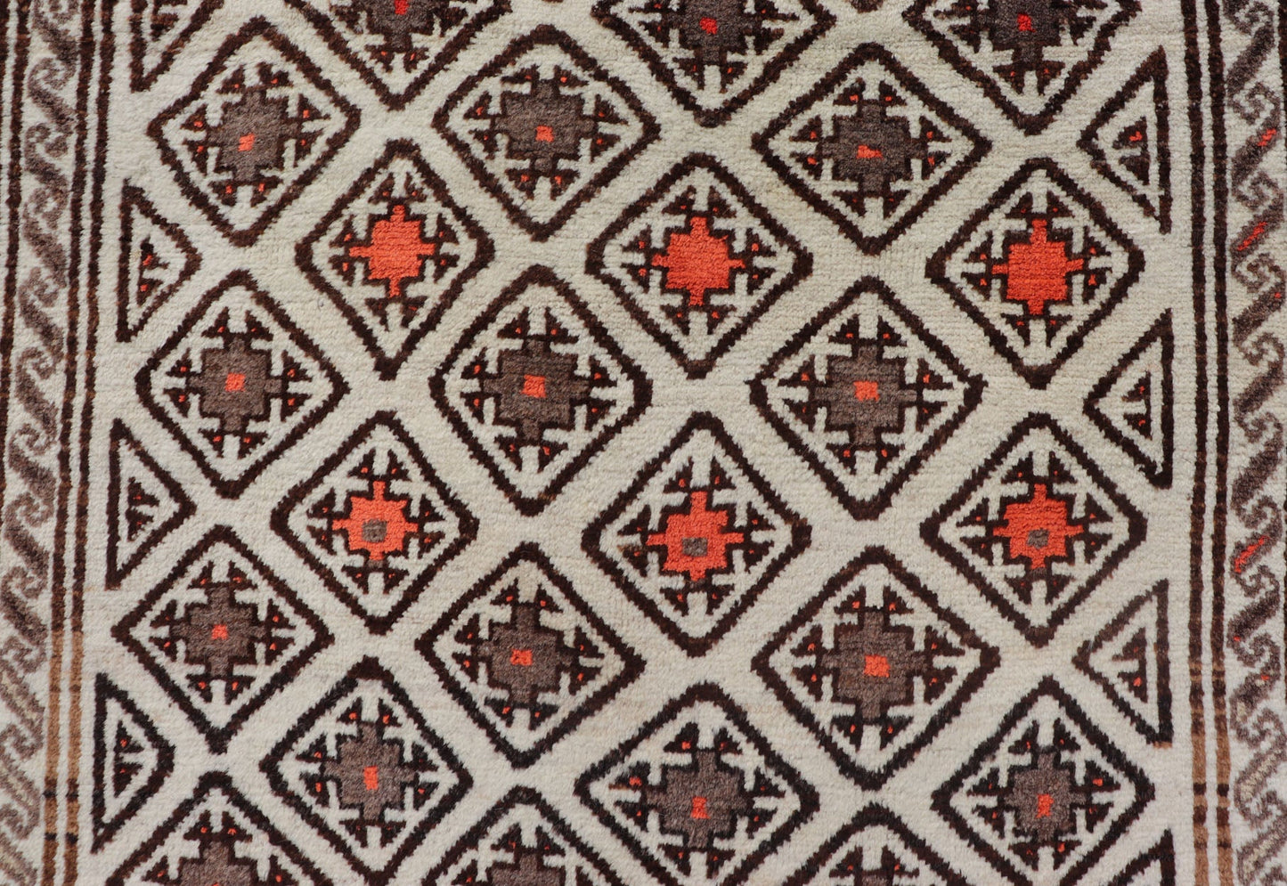 Antique Hand - Knotted Baluch Tribal Rug with All - Over Geometric Diamond Design. Keivan Woven Arts, rug EMB - 9679 - P13559; country of origin / type: Iran / Baluch, circa 1930s. This Antique Baluch Rug has been hand - knotted and features an impressive... - Keivan Woven ArtsEMB - 9679 - P13559 - 16241Rug