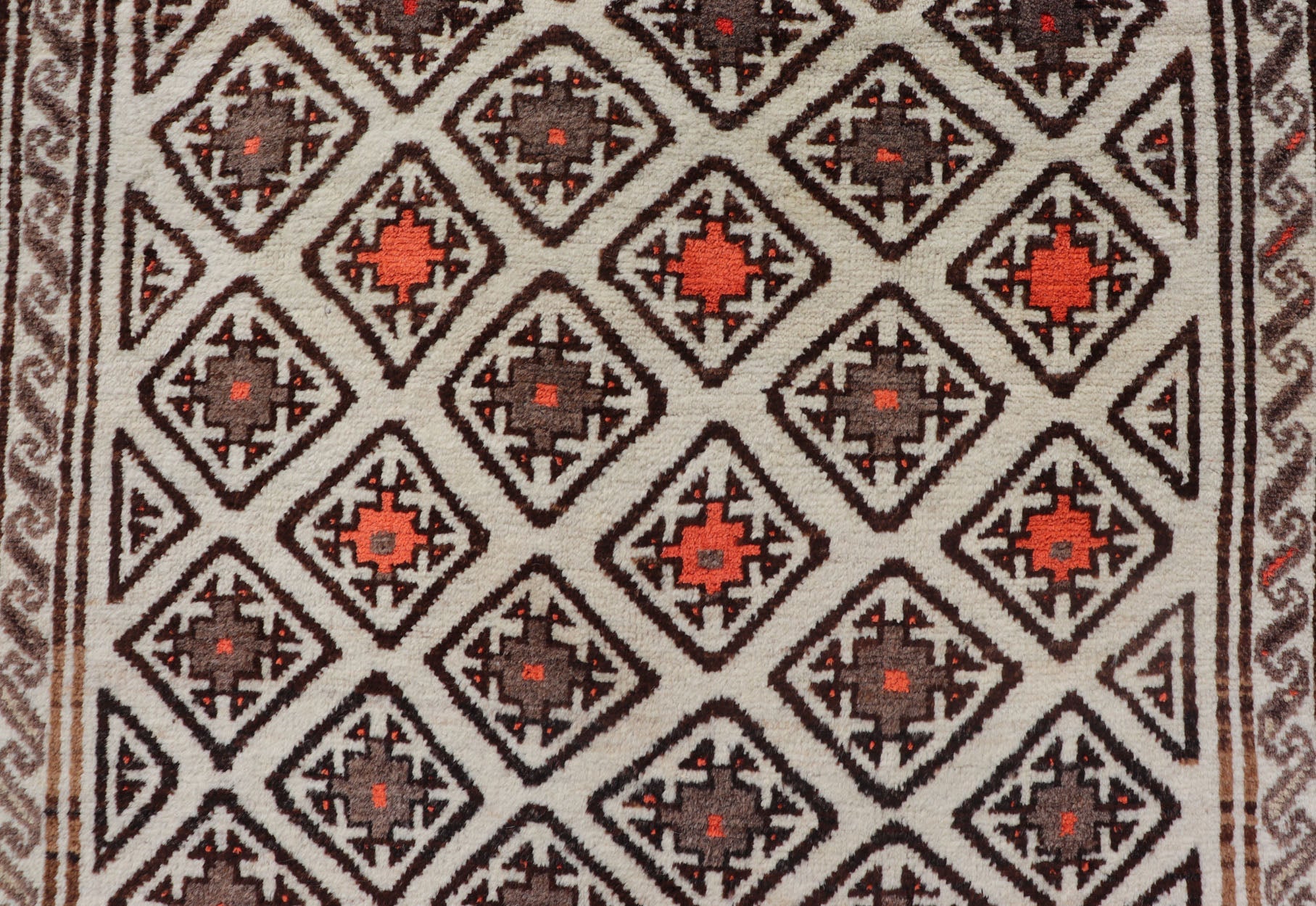 Antique Hand - Knotted Baluch Tribal Rug with All - Over Geometric Diamond Design. Keivan Woven Arts, rug EMB - 9679 - P13559; country of origin / type: Iran / Baluch, circa 1930s. This Antique Baluch Rug has been hand - knotted and features an impressive... - Keivan Woven ArtsEMB - 9679 - P13559 - 16241Rug