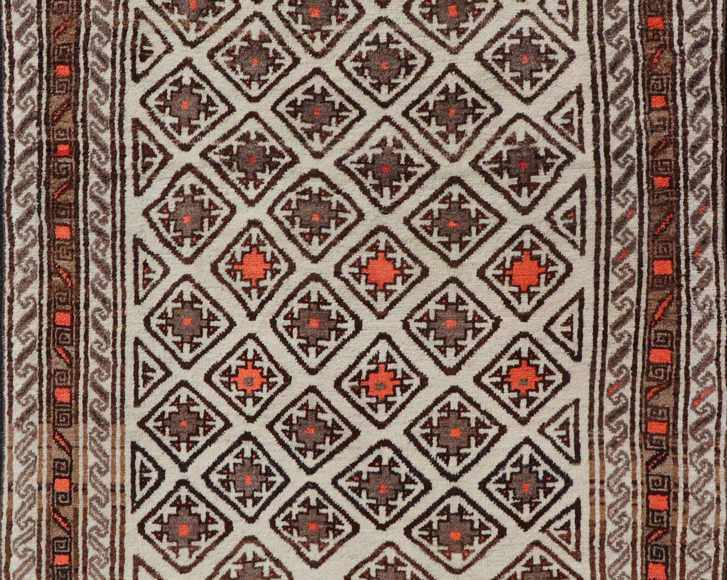 Antique Hand - Knotted Baluch Tribal Rug with All - Over Geometric Diamond Design. Keivan Woven Arts, rug EMB - 9679 - P13559; country of origin / type: Iran / Baluch, circa 1930s. This Antique Baluch Rug has been hand - knotted and features an impressive... - Keivan Woven ArtsEMB - 9679 - P13559 - 16241Rug