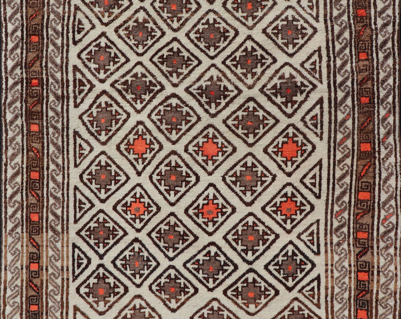 Antique Hand - Knotted Baluch Tribal Rug with All - Over Geometric Diamond Design. Keivan Woven Arts, rug EMB - 9679 - P13559; country of origin / type: Iran / Baluch, circa 1930s. This Antique Baluch Rug has been hand - knotted and features an impressive... - Keivan Woven ArtsEMB - 9679 - P13559 - 16241Rug