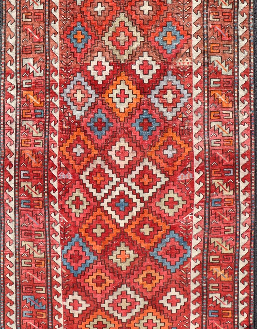 Antique Persian Fine Weave Hamadan Gallery Rug in Multi Colors in Tribal Design A very fine antique Persian Hamadan gallery runner with all - over design in rug background, Keivan Woven Arts / Rug EMB - 9681 - P13534, country of origin / type: Iran / ... - Keivan Woven ArtsEMB - 9681 - P13534 - 16259Rug