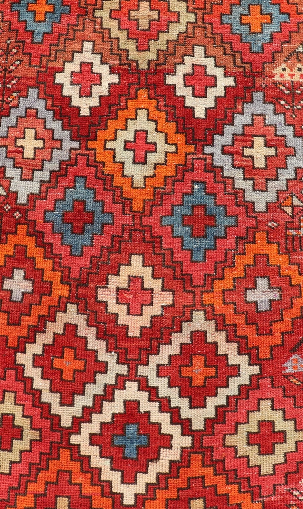 Antique Persian Fine Weave Hamadan Gallery Rug in Multi Colors in Tribal Design A very fine antique Persian Hamadan gallery runner with all - over design in rug background, Keivan Woven Arts / Rug EMB - 9681 - P13534, country of origin / type: Iran / ... - Keivan Woven ArtsEMB - 9681 - P13534 - 16259Rug