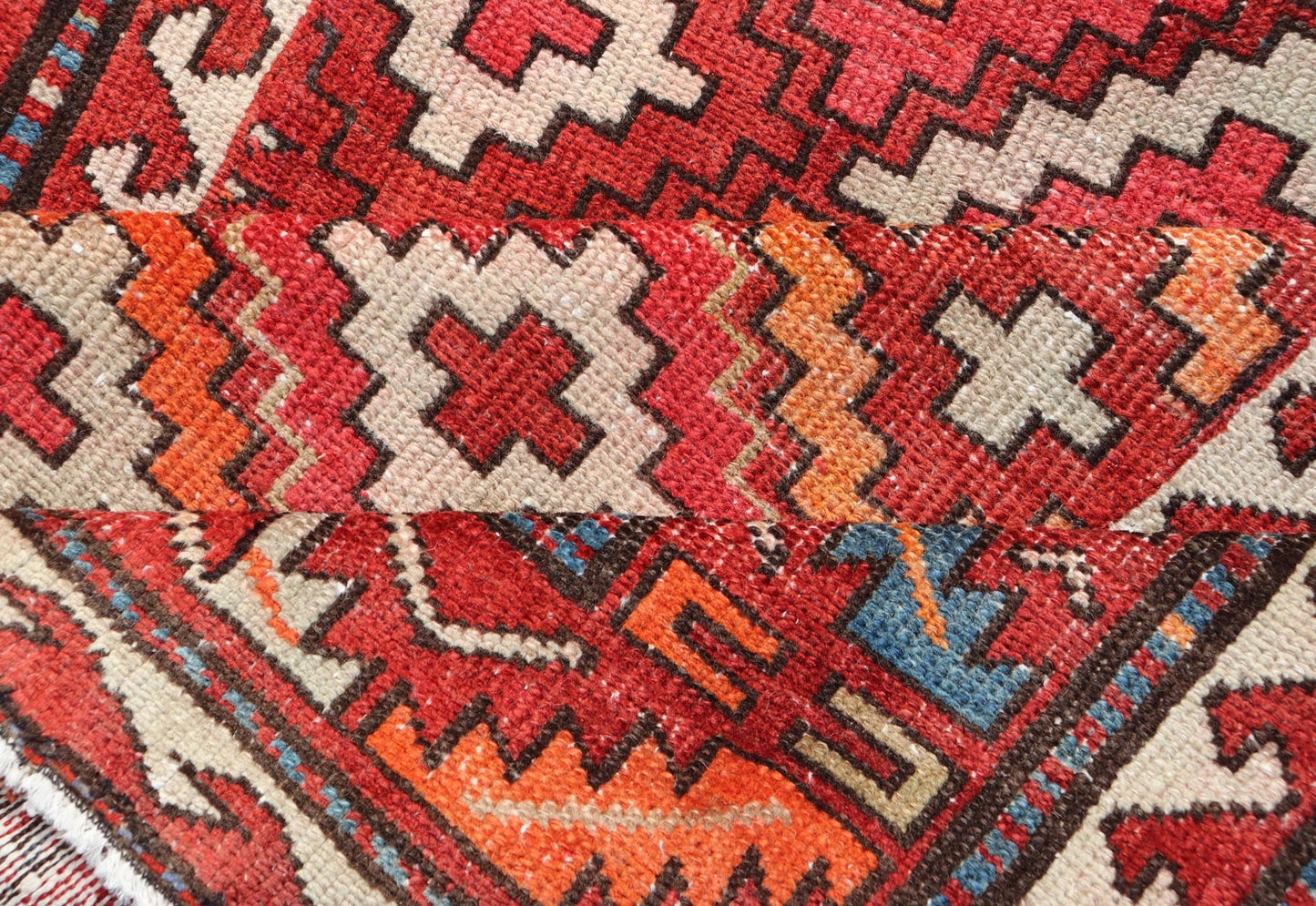 Antique Persian Fine Weave Hamadan Gallery Rug in Multi Colors in Tribal Design A very fine antique Persian Hamadan gallery runner with all - over design in rug background, Keivan Woven Arts / Rug EMB - 9681 - P13534, country of origin / type: Iran / ... - Keivan Woven ArtsEMB - 9681 - P13534 - 16259Rug