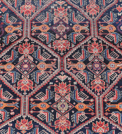 Antique Persian Gallery Hamadan Runner in Blue Background, Multi Colors A unique design, antique Persian Hamadan gallery runner with all - over geometric motifs, Keivan Woven Arts / rug EMB - 9686 - P13875, country of origin / type: Iran / Hamadan, ci... - Keivan Woven ArtsEMB - 9686 - P13875 - 16283Rug