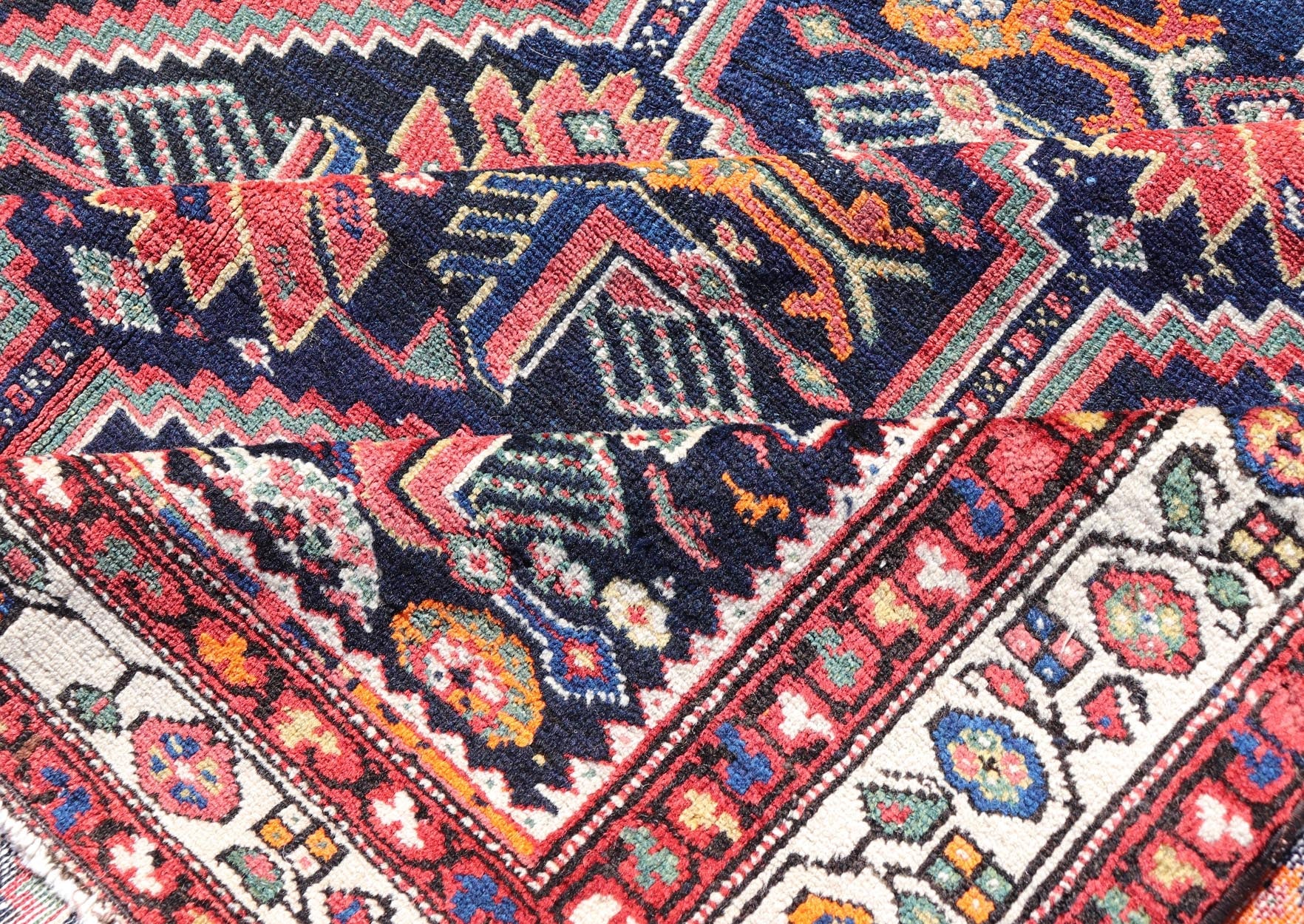 Antique Persian Gallery Hamadan Runner in Blue Background, Multi Colors A unique design, antique Persian Hamadan gallery runner with all - over geometric motifs, Keivan Woven Arts / rug EMB - 9686 - P13875, country of origin / type: Iran / Hamadan, ci... - Keivan Woven ArtsEMB - 9686 - P13875 - 16283Rug