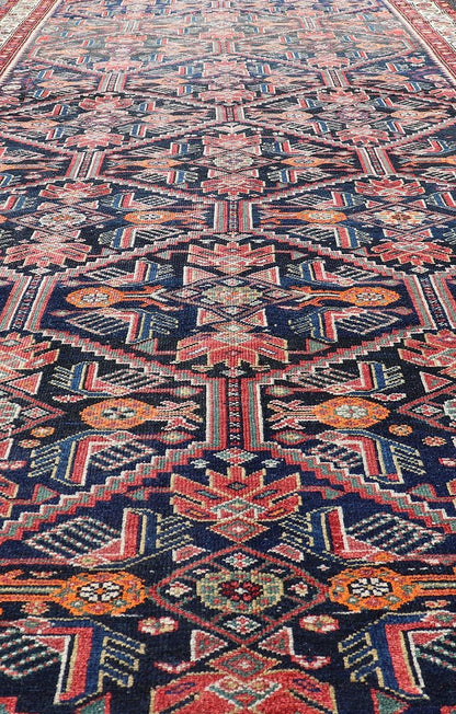 Antique Persian Gallery Hamadan Runner in Blue Background, Multi Colors A unique design, antique Persian Hamadan gallery runner with all - over geometric motifs, Keivan Woven Arts / rug EMB - 9686 - P13875, country of origin / type: Iran / Hamadan, ci... - Keivan Woven ArtsEMB - 9686 - P13875 - 16283Rug