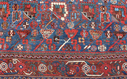 Antique Persian Qashqai Shiraz Tribal Rug with All - Over Tribal Design Antique Persian Qashqai Shiraz Tribal Rug with Tribal Design in jewel tones with blue background. Keivan Woven Arts / rug EMB - 9687 - P13529, country of origin / type: Iran / Qas... - Keivan Woven ArtsEMB - 9687 - P13529 - 16289Rug