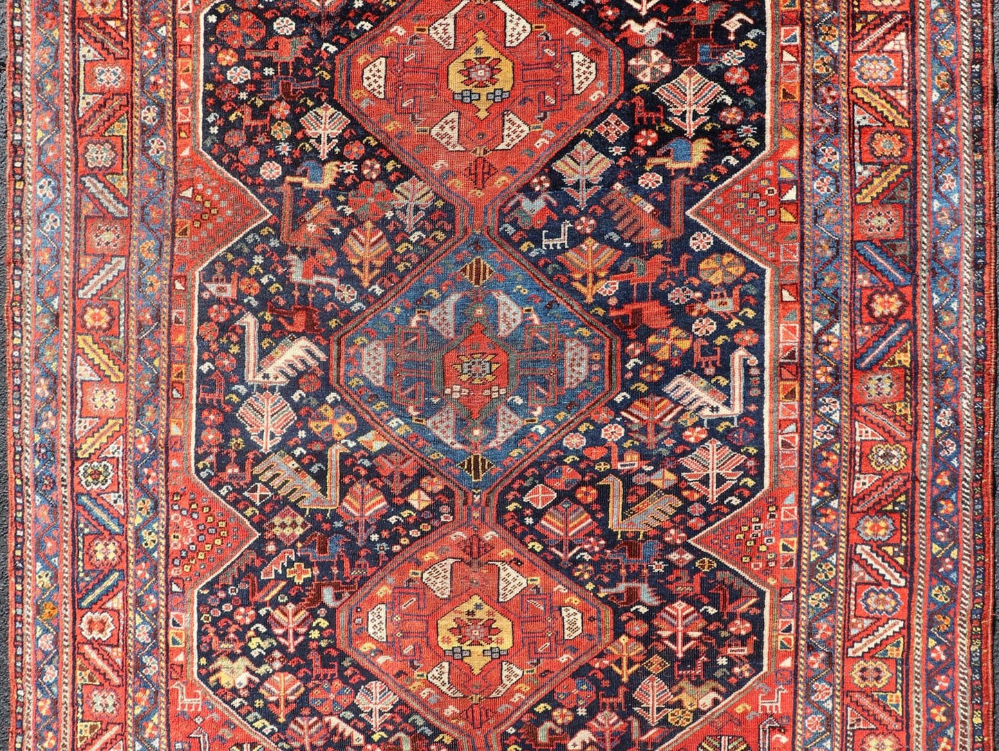 Antique Hand Knotted Persian Qashqai Shiraz Tribal Rug with Tribal Design Antique Persian Qashqai Shiraz Tribal Rug with Tribal Diamond Design, Keivan Woven Arts / rug EMB - 9688 - P13531, country of origin / type: Iran / Qashqai, circa 1900. ... - Keivan Woven ArtsEMB - 9688 - P13531 - 16295Rug