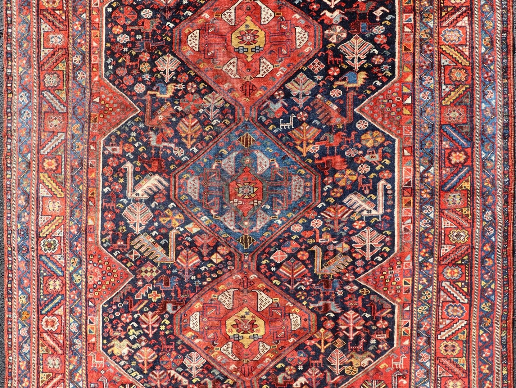 Antique Hand Knotted Persian Qashqai Shiraz Tribal Rug with Tribal Design Antique Persian Qashqai Shiraz Tribal Rug with Tribal Diamond Design, Keivan Woven Arts / rug EMB - 9688 - P13531, country of origin / type: Iran / Qashqai, circa 1900. ... - Keivan Woven ArtsEMB - 9688 - P13531 - 16295Rug
