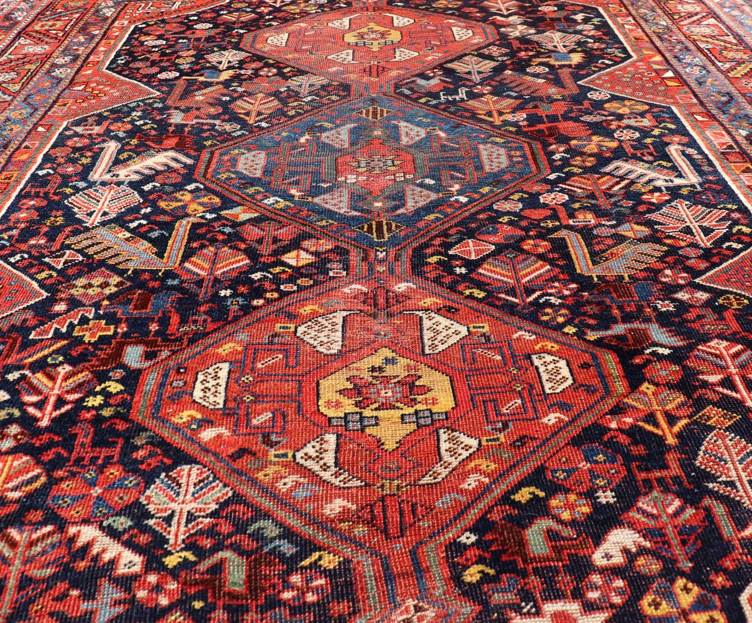 Antique Hand Knotted Persian Qashqai Shiraz Tribal Rug with Tribal Design Antique Persian Qashqai Shiraz Tribal Rug with Tribal Diamond Design, Keivan Woven Arts / rug EMB - 9688 - P13531, country of origin / type: Iran / Qashqai, circa 1900. ... - Keivan Woven ArtsEMB - 9688 - P13531 - 16295Rug