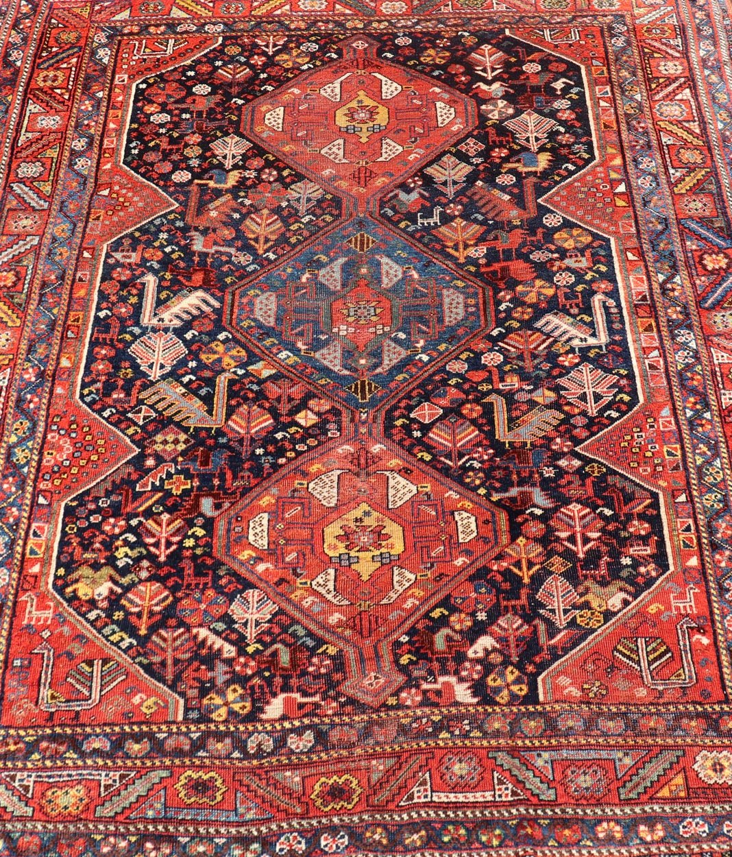 Antique Hand Knotted Persian Qashqai Shiraz Tribal Rug with Tribal Design Antique Persian Qashqai Shiraz Tribal Rug with Tribal Diamond Design, Keivan Woven Arts / rug EMB - 9688 - P13531, country of origin / type: Iran / Qashqai, circa 1900. ... - Keivan Woven ArtsEMB - 9688 - P13531 - 16295Rug